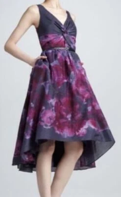 Vestido Lela Rose Neiman Marcus púrpura acuarela dobladillo alto bajo para mujer  Foto 1 de 4