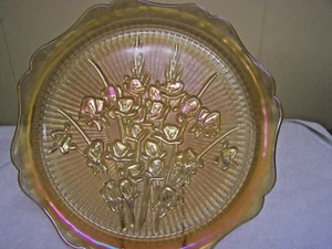 Jeannette Iris and Herringbone Iridescent Carnival Glass 12"Cake Plate Depressio - Picture 1 of 5