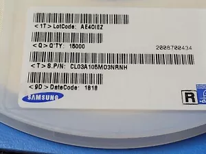 (100 PCS) CL03A105MO3NRNH SAMSUNG MLCC CAP CER 1UF 16V X5R 0201 ROHS - Picture 1 of 2
