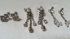 3 Pr. Pendientes colgantes vintage de diamantes de imitación con clip-2 pr. Juego de puntas y 2 pr. ScrewBack - Imagen 1 de 8