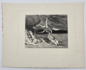 19th century wood engraving: GUSTAVE DORE-ALICHINO ATTACKER CIAMPOLO-Dante Alighieri - Picture 1 of 2