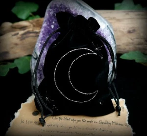 Crescent Moon Spell Pouch Talisman Charm Crystal Rune Bag Wicca Witch Pagan - Picture 1 of 5