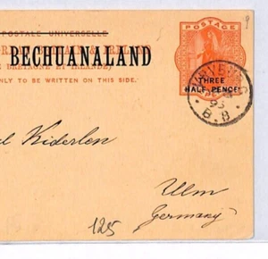 BRITISH BECHUANALAND Overprint GB QV Stationery Card *Vryburg* 1895 CDS Ulm YO69 - Picture 1 of 21