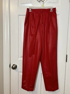 Vintage City Mädchen Größe 8 28x29 rot Kunstleder Plissee vorne hoher Bund Hose fleckig - Bild 1 von 12