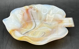 Vintage Akro Agate Oxblood Orange & White Leaf Ashtray 3 1/4” x 4 1/4” Glass - Picture 1 of 3