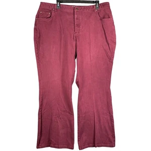 CJ Banks Womens 20W Jeans Red Denim Cotton Stretch Embroidered Straight Burgundy - Picture 1 of 13