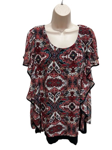 Camicetta Alyx donna 2X multicolore floreale manica corta arruffata lati nera con linea