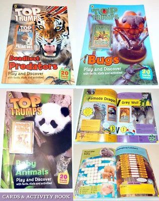 PUFFIN TOP TRUMPS TOP TRUMPS PLAY & DISCOVER AKTIVITÄTSBUCH & 20 KARTEN Raubtiere BABYTIERE Käfer