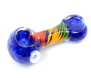 3.5" Glass Smoking Pipe Frit Tobacco Glass Bowl Rasta Color Free Metal Screens - Picture 1 of 11