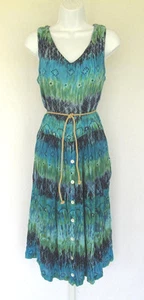 Vintage 80er 90er BOHO HIPPIE KLEID ABALONE KNÖPFE SEIL GÜRTEL TASCHEN ÄRMELLOS - Bild 1 von 12