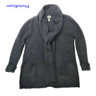 PURE Handknit Cardigan Sweater Women S/M Black Cable Knit Scarf Heavy Thick LUX
