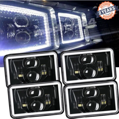 Fit Oldsmobile Delta 88 1976-86 4PCS 4x6" LED Headlights Hi/Lo DRL Angel Eyes - Image 1 of 4