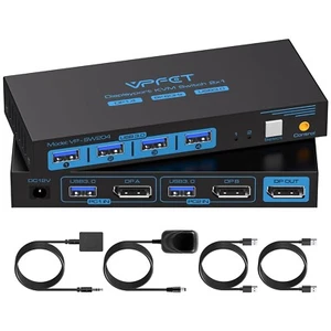 8K@60Hz Displayport KVM Switch 1 Monitor 2 Computers USB 3.0 KVM Switch Support - Picture 1 of 7