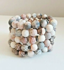 Handmade Beaded Healing Bracelet Jasper Matte and Hematite - Foto 1 di 6