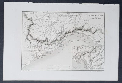 1835 Charles Monin Antique Military Map of Genoa, Italy & Nice Southern France - Image 1 of 2