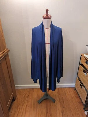 Doncaster Collection Long Open Front Cardigan Tie Front Blue Sweater Size M - Image 1 of 4