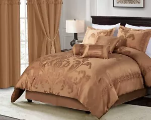 Chezmoi Collection 7-Piece Jacquard Floral Comforter Set (Queen, Copper/Gold) - Picture 1 of 6