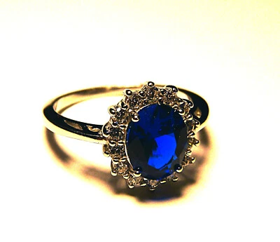Blue Zircon Gemstone (lab created) Halo Ring on Sterling Silver, Size 7 - Image 1 of 4