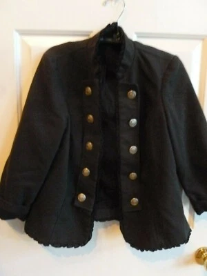 Junior M  Black Lined Jacket by Maurices, 3/4" Sleeve, Metal Buttons, Ruffled   - Image 1 of 4