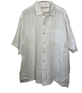 Carribean Men's XXL White Linen Cotton Blend Short Sleeve Button Front Shirt - Picture 1 of 9