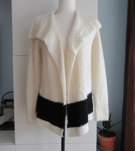 Suéter Cárdigan Abierto LAUREN RALPH LAUREN Mujer Talla S Marfil Negro Tejido, ¡Cálido! - Imagen 1 de 11