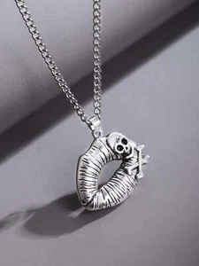 Silver Metal Lips & Skull Pendant Necklace For Men's Party for Men Jewelry for - Picture 1 of 5