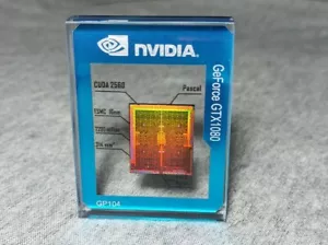 NVIDIA Glass Card GTX 1080 GPU IC Die Specimen Tech Cyber Art Decoration Gift - Picture 1 of 5