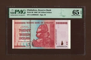 AA0006226 Zimbabwe 20 Trillion Dollars 2008 PMG 65 Certified Gem 100 % Authentic - Picture 1 of 5