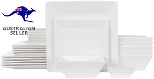 24-Piece Classic Square Dinnerware Set for 6, White Porcelain - Picture 1 of 12