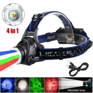 Multicolor LED RGBW Zoom Headlamp Head Light Predator Hunting Lamp Torch Warning - Picture 1 of 16