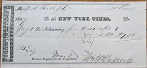 New York Times 1837 Advertising Receipt-Holland, Sanford & Davies - NY Newspaper - Picture 1 of 1