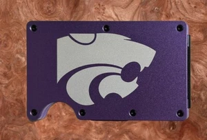 Kansas State Wildcats KSU Thin Metal RFID Blocking Slim Wallet Laser Engraved - Picture 1 of 7