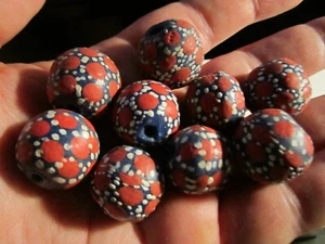 VINTAGE HEAVY ENAMEL BEADS FOR JEWELRY MAKING 9 TOTAL - OFC-T5 - Picture 1 of 3
