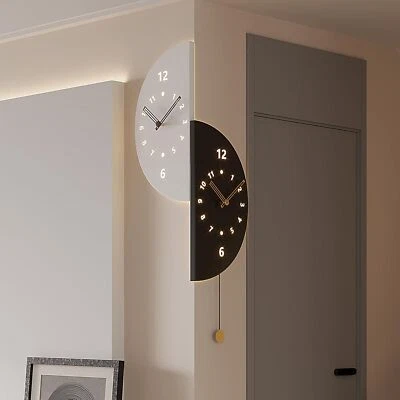 Double Side Corner Modern Wall Clock Sensor Light Led Battery Operated Decortive - Image 1 of 4