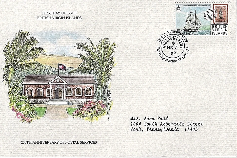 VIRGIN ISLANDS 1987 FIRST DAY COVER - 200TH ANNIVERSARY OF POSTAL SERVICES - Image 1 of 1