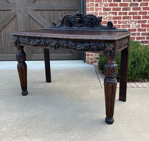 Antique French Table Hall Entry Console Sofa Table Two Drawers Oak c. 1890s Cover