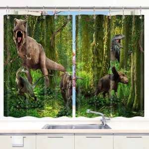 Tende Cucina Tende Finestre Set 2 Pannelli con Ganci Impermeabili Dinosauri - Foto 1 di 10