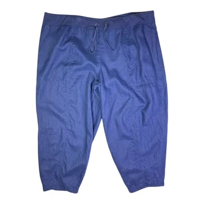 Pantalones de mujer Eileen Fisher talla grande 3X azul marino de lino con cordón cintura Foto 1 de 4