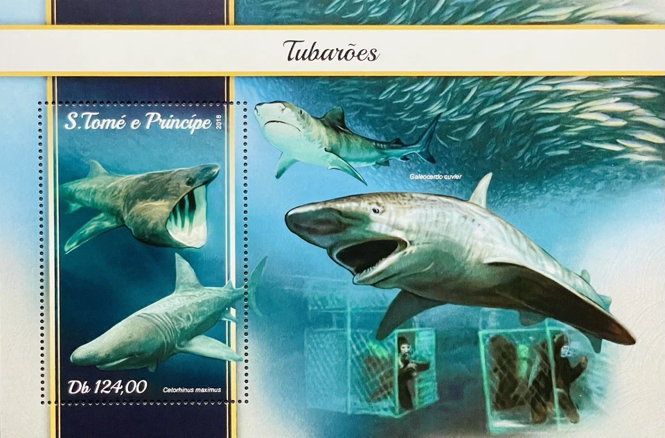 SAO TOME AND PRINCIPE SHARKS STAMPS SS 2018 MNH TIGER SHARK SCUBA DIVERS DIVER - Image 1 of 1
