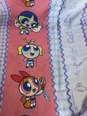 Powerpuff Girls Twin Size Flat Sheet Vintage Dan River Fabric Cartoon Net Y2K - Image 1 of 4