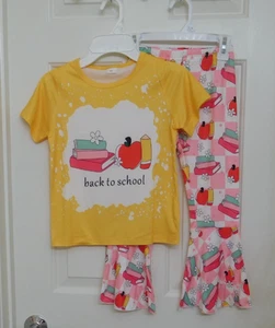 NEW 2pc Boutique Apple Books Back To School Top & Pink Print Pants sz 6 - Picture 1 of 1