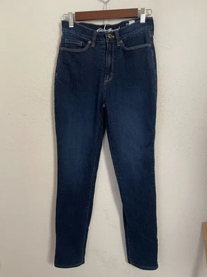 Pantalones de mezclilla para mujer Eddie Bauer 4 azules renacidos tiro alto rectos forrados de vellón oscuro Foto 1 de 4