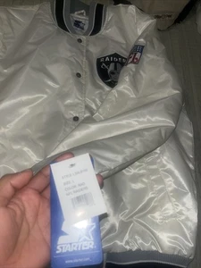 Oakland Raiders Starter White Bomber Jacket Quilt Lined Rare Brian Begley - Bild 1 von 6
