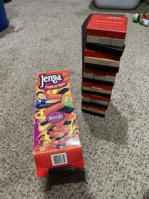2000 Jenga Truth or Dare Game Complete Hasbro Party Game Real Wood Orig Box - Image 1 of 3