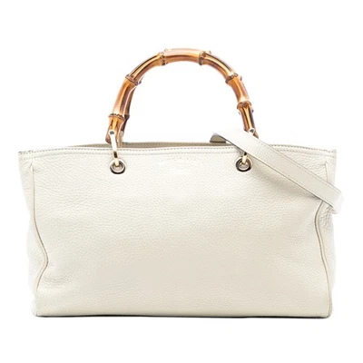 Cartera Gucci Autenticada Piel Mediana Bambú Shopper Cuero de Becerro Blanco Foto 1 de 4