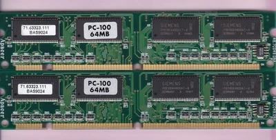 128MB 2x64MB PC-100 SIEMENS BAS9024 71.63323.111 Ram Kit PC100 3.3V SDRAM 8Mx64 - Image 1 of 2