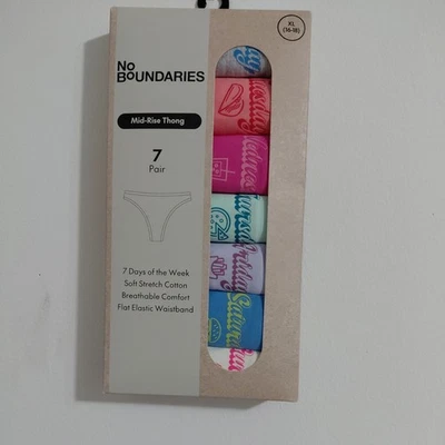 7-Пара без границ женщин XL (16-18) хлопок стринги середины подъема дней недели = - Изображение 1 из 4