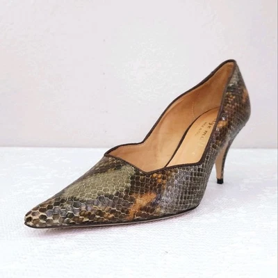 Zapatos de tacón Bettye Muller Kitten para mujer 6,5-7 EU 37 marrón tostado verde piel de serpiente Foto 1 de 4