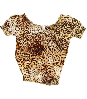 Pinup Rockabilly  Leopard Animal Print Off The Shoulder Top Blouse Shirt Size XS - Image 1 of 3