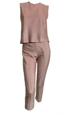 True Vintage PINK LUREX 1960s Pants and Top Set XS - Image 1 of 4